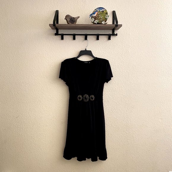 Apt. 9 sz:M Gem Front Black Gathered Waist Dress - Picture 2 of 10